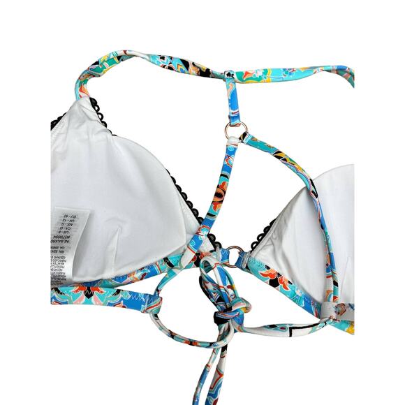 Nanette Lepore 2PC Bikini Blue Plunging Triangle Swimwear Top & Bottom 6 NWT - Picture 9 of 10